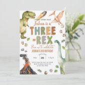 恐竜三レックス少年3歳の誕生日招待状。 招待状 (スタンド正面)