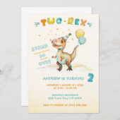 恐竜二パーソナライズされた生誕祭パーティー 招待状 (正面/裏面)