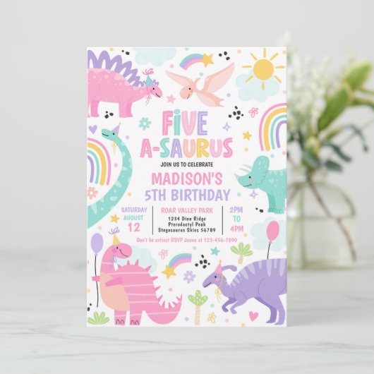 恐竜五つ星サウルスの五つ目の誕生日パーティー 招待状 (スタンド正面)