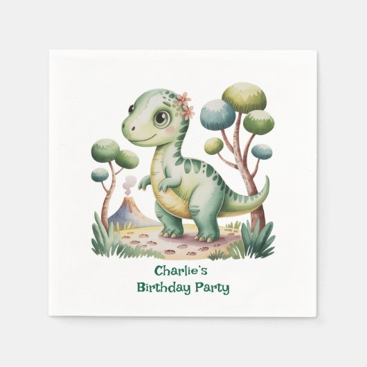 恐竜冒険少年の誕生日パーティー スタンダードカクテルナプキン (正面)