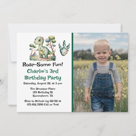 恐竜冒険少年の誕生日パーティー 招待状 (正面)