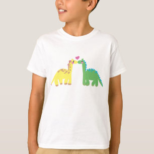 恐竜及びキリン Tシャツ