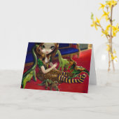 "恐竜友人III"の挨拶状 カード (黄色い花)