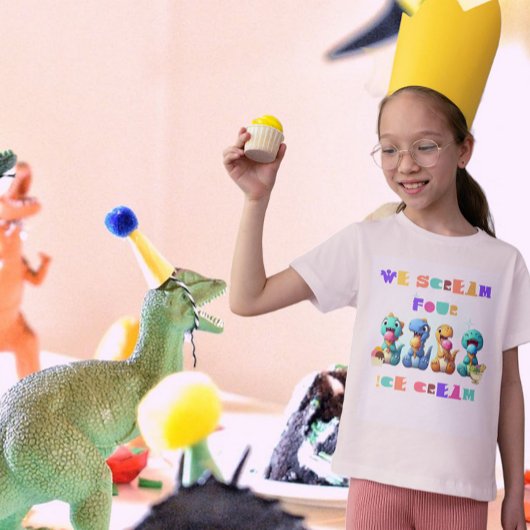恐竜叫おもしろいび4つのアイスクリーム4歳の誕生日 Tシャツ