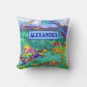 恐竜名カラフルパーソナライズされた称 クッション (正面)