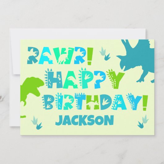 恐竜名前をカスタムすると文字キッズフラット誕生日 カード (正面)