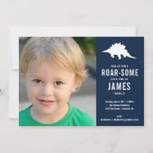 恐竜名門私立校風ののシルエット誕生日パーティーの写真 招待状 (正面)