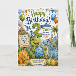 恐竜大好き2歳の誕生日おめでとうカード カード