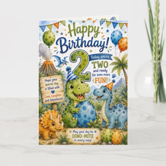 恐竜大好き2歳の誕生日おめでとうカード カード (正面)
