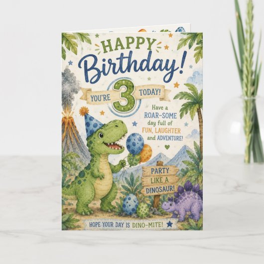 恐竜大好き3歳の誕生日カード カード (正面)