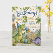 恐竜大好き3歳の誕生日カード カード (黄色い花)