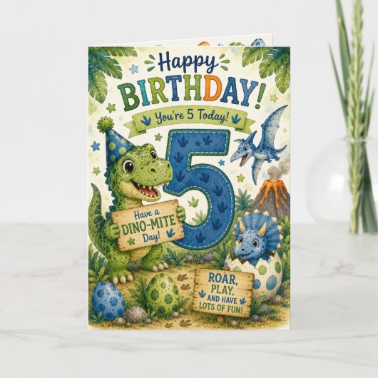 恐竜大好き5歳の誕生日カード カード (正面)