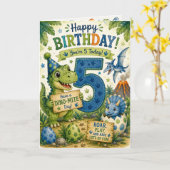 恐竜大好き5歳の誕生日カード カード (黄色い花)