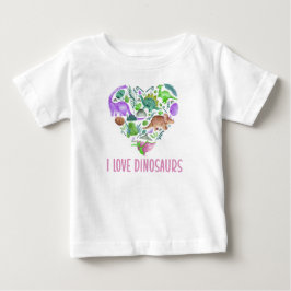 恐竜大好き、恐竜のハート バレンタイン ベビーTシャツ