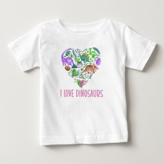 恐竜大好き、恐竜のハート バレンタイン ベビーTシャツ (正面)