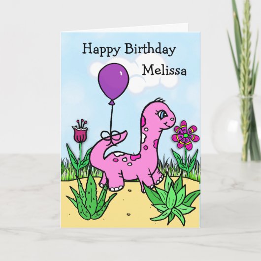 恐竜女パーソナライズされたの子の誕生日 カード (正面)