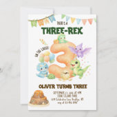 恐竜好きな3歳の誕生日お祝いに Three-Rex Dino 招待状 (正面)
