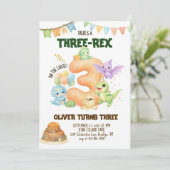 恐竜好きな3歳の誕生日お祝いに Three-Rex Dino 招待状 (スタンド正面)