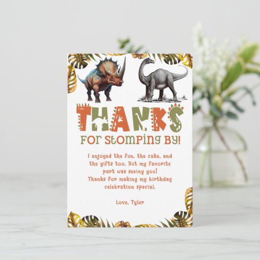 恐竜子供の誕生日ディノサンキューカード 招待状 (スタンド正面)