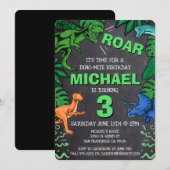 恐竜子供の誕生日ディノジュラシックトレックス幼児 招待状 (正面/裏面)