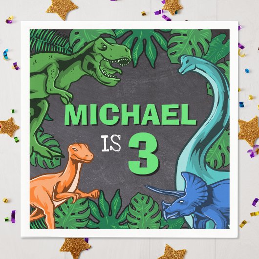 恐竜子供の誕生日ディノトレックスプリヒストリックボーイ スタンダードカクテルナプキン