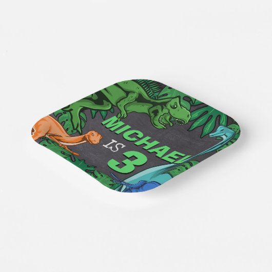 恐竜子供の誕生日ディノトレックスプリヒストリックボーイ ペーパープレート (傾斜あり)
