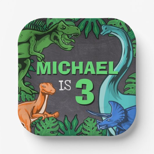 恐竜子供の誕生日ディノトレックスプリヒストリックボーイ ペーパープレート (正面)