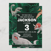 恐竜子供の誕生日ディノトレックスボーイ 招待状 (正面/裏面)