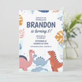 恐竜子供の誕生日パーティー招待状、印刷可能Inv 招待状 (スタンド正面)