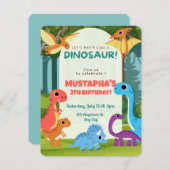 恐竜子供の誕生日招待状カード 出欠カード (正面/裏面)