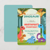 恐竜子供の誕生日招待状カード 出欠カード (正面/裏面)