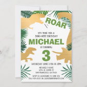 恐竜子供の誕生日金ゴールドディノスレックスボーイ 招待状 (正面)