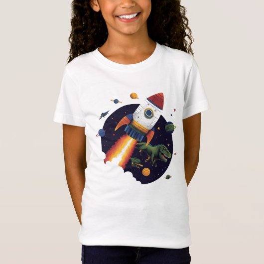 恐竜宇宙ロケット船宇宙冒険 Tシャツ (正面)