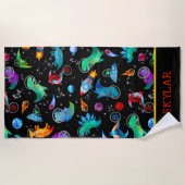 恐竜宇宙飛行士の水彩宇宙パーソナライズされた ビーチタオル (正面)