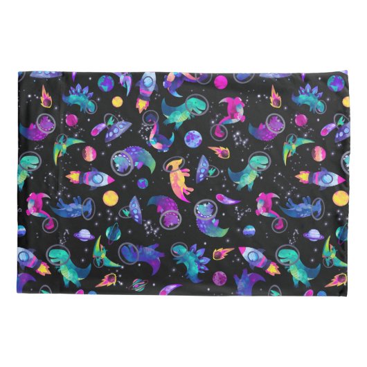 恐竜宇宙飛行士の水彩宇宙パーソナライズされた 枕カバー (裏面)