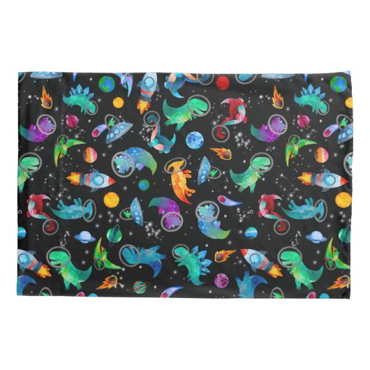 恐竜宇宙飛行士の水彩宇宙パーソナライズされた 枕カバー (裏面)