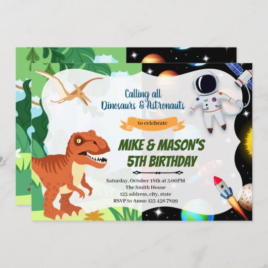 恐竜宇宙飛行士ロケット合同パーティ 招待状 (正面/裏面)