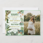 恐竜少年の赤ちゃんシャワーパーティー写真 招待状 (正面)