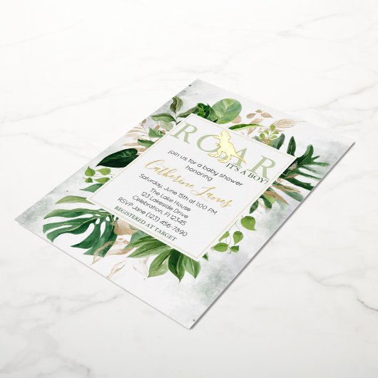 恐竜少年エレガント赤ちゃんシャワー招待状 箔招待状 (回転した状態)