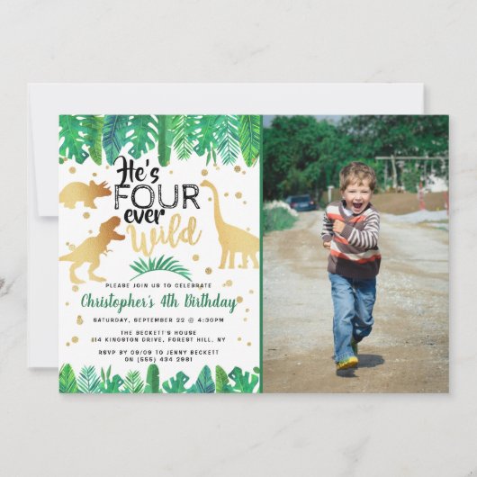恐竜少年ズ 4歳の誕生日写真 招待状 (正面)