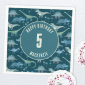 恐竜少年子供の誕生日パーティーダーク スタンダードカクテルナプキン