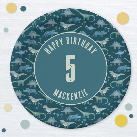 恐竜少年子供の誕生日パーティーダーク ペーパープレート