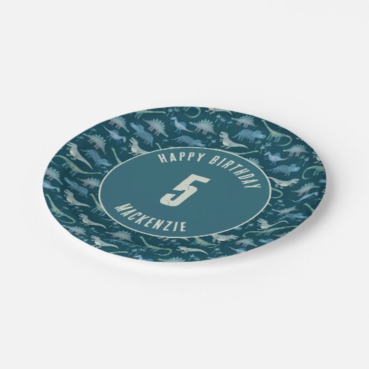 恐竜少年子供の誕生日パーティーダーク ペーパープレート (アングル)