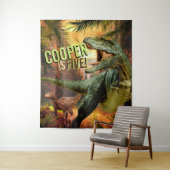 恐竜少年誕生日T-Rex | オーダーメイド名入りの背景 タペストリー (インサイチュ)