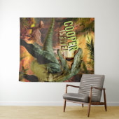 恐竜少年誕生日T-Rex | オーダーメイド名入りの背景 タペストリー (インサイチュ(横))