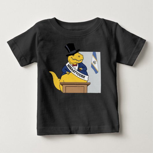 恐竜市長トップハット政治家面白い漫画 ベビーTシャツ (正面)
