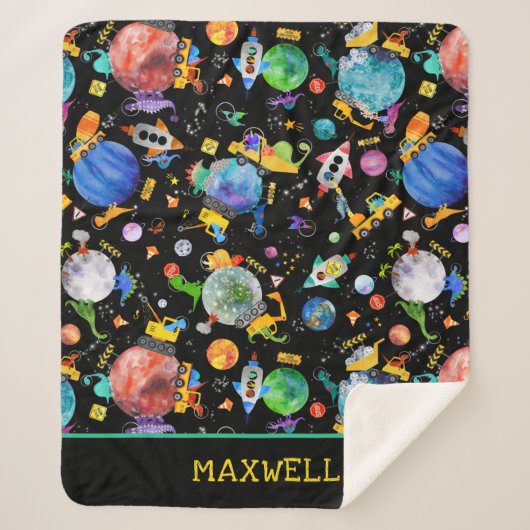 恐竜建築クルー宇宙キッズ シェルパブランケット (正面)