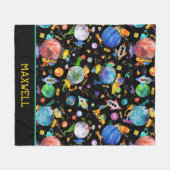 恐竜建築クルー宇宙キッズ フリースブランケット (正面(横))