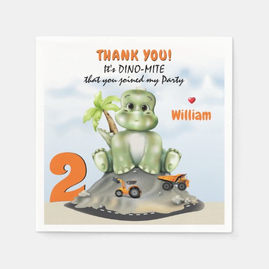 恐竜建築ボーイ誕生日 スタンダードカクテルナプキン (正面)
