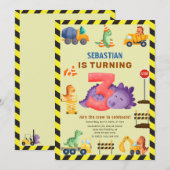 恐竜建設ディノクルー3歳の誕生日 招待状 (正面/裏面)